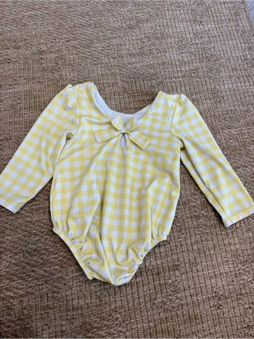 Janie and Jack Yellow Gingham Long-Sleeve One-Piece Swim